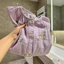 紫色睡衣女春秋款长袖韩版可爱圆领家居服大码秋冬款套装秋季长裤