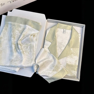 高级感大码 奶油绿丝绸睡衣女款 冰丝长袖 2025新款 家居服夏天 春秋季