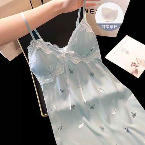 冰丝睡衣女夏带胸垫性感吊带睡裙