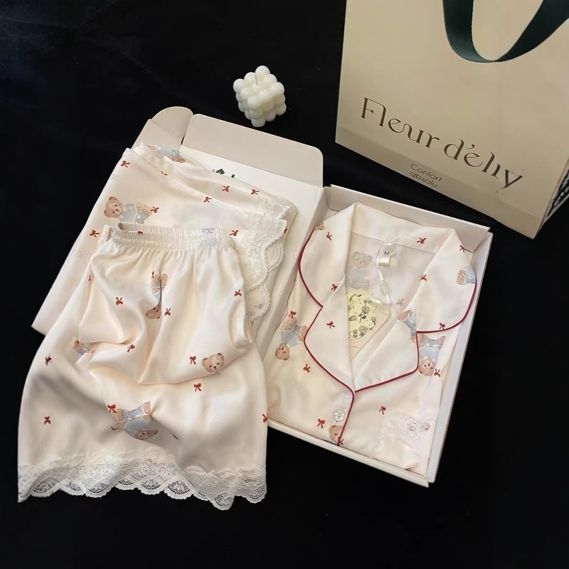 甜美可爱小熊印花冰丝短袖睡衣女夏季新款蕾丝花边短裤家居服套装,女士内衣/男士内衣/家居服,睡衣/家居服套装,淘宝优惠券,粉丝福利购,淘宝优惠卷