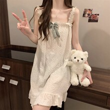 夏季甜美蝴蝶结外穿吊带睡裙子女款纯欲公主风短裙夏天睡衣家居服