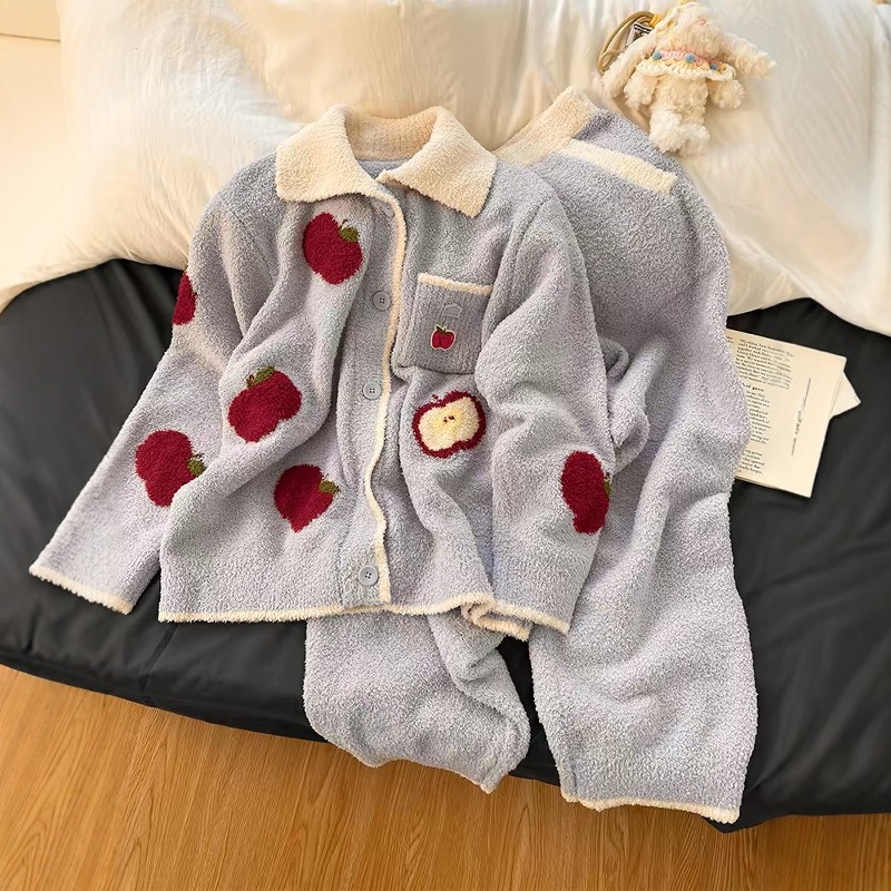 小苹果半边绒翻领睡衣女冬季新款加厚保暖开衫长袖长裤家居服套装,女士内衣/男士内衣/家居服,睡衣/家居服套装,淘宝优惠券,粉丝福利购,淘宝优惠卷