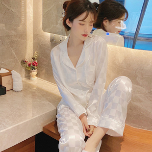 真絲綢長(zhǎng)袖 冰絲睡衣女士夏季 2023年新款 春秋薄款 可外穿家居服套裝