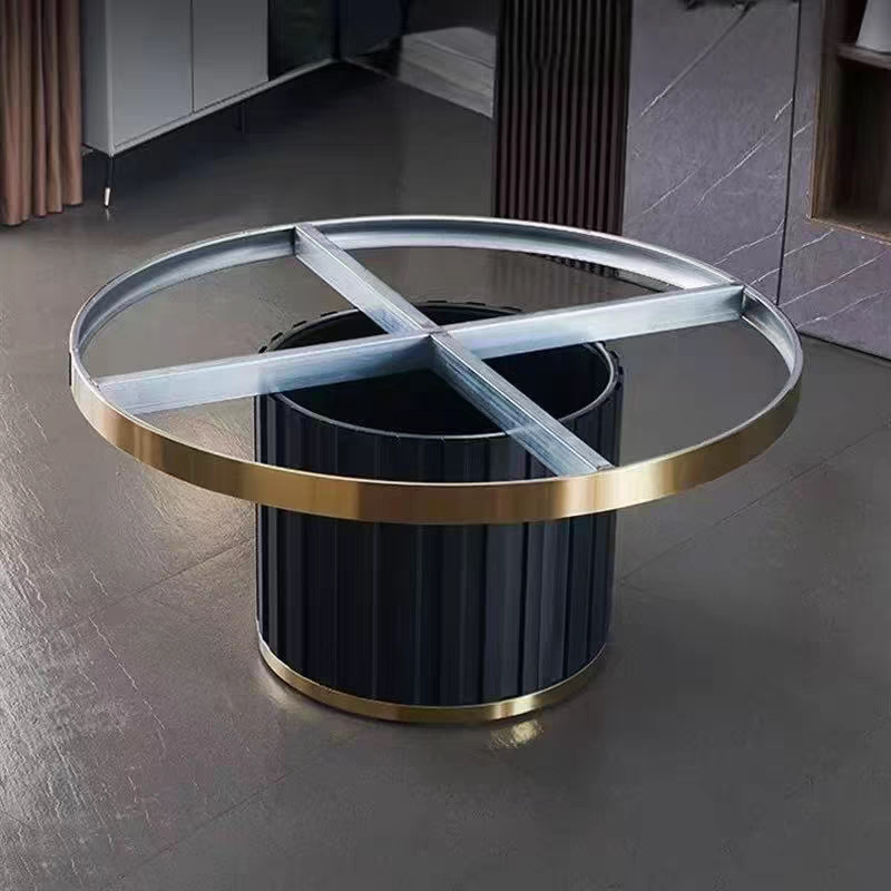 圆形餐桌台面支架底座简约金属岩板理石酒店家用电动火锅桌脚框架