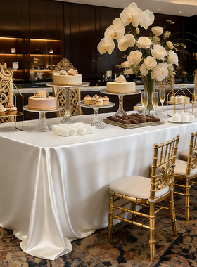 会议沙龙酒店宴会长方形甜品纯白色高级感轻奢风新款桌布定制台布