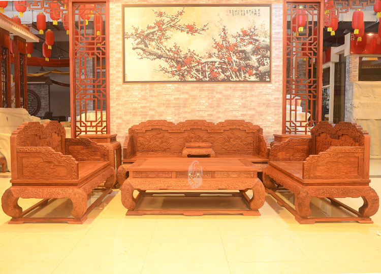 客厅荷花宝座沙发红木家具花梨木