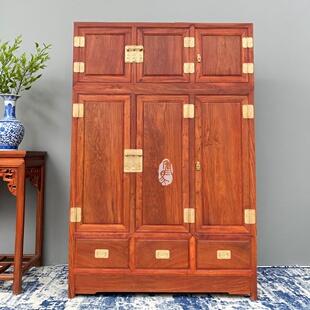 红木家具缅甸花梨木素面三门顶箱柜衣柜衣橱正宗大果紫檀顶箱柜