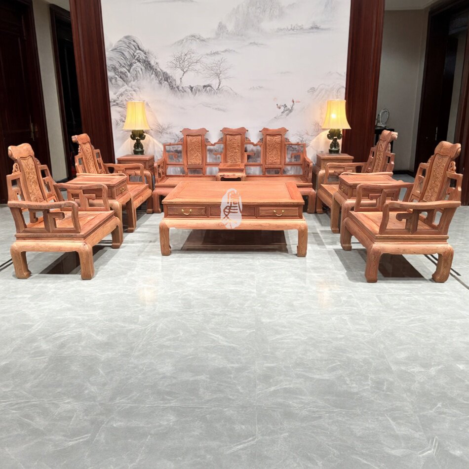 老马红木缅甸花梨木卷书沙发11件套客厅沙发实木沙发正宗大果紫檀