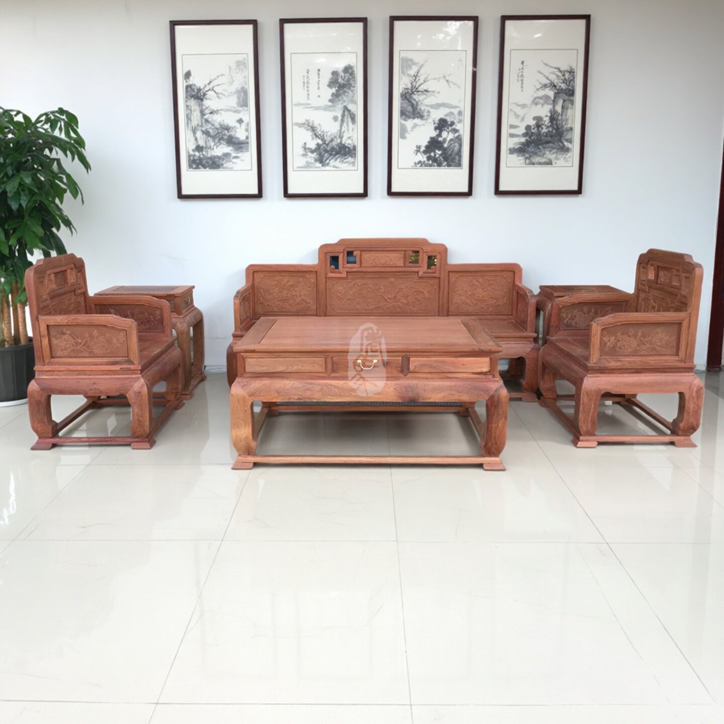 红木家具缅甸花梨木小扶手国色天香沙发实木沙发正宗大果紫檀沙发