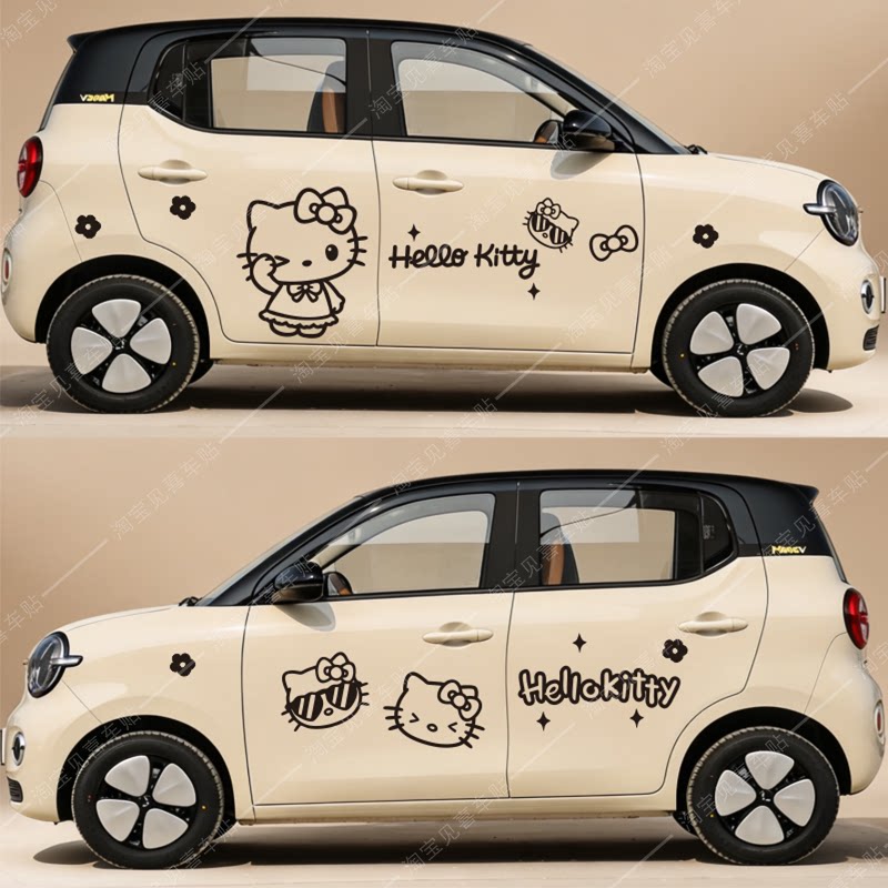 五菱宏光miniev车贴五代hello kitty猫简约可爱卡通车身装饰贴纸图片