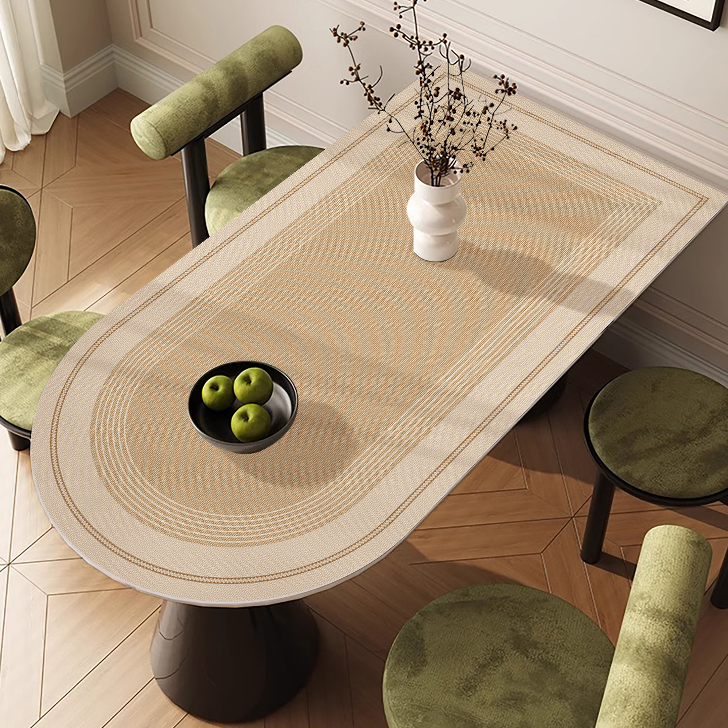 轻奢高级感半圆岛台餐桌桌垫防水防油防烫弧形桌布椭圆形皮革垫子