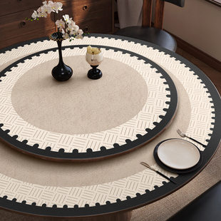 轻奢高级感圆形桌布双层带转盘2026新款防水防油免洗大圆桌餐桌垫