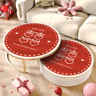 红色喜庆结婚客厅圆形茶几桌垫防水防油小圆桌台布餐桌保护桌布