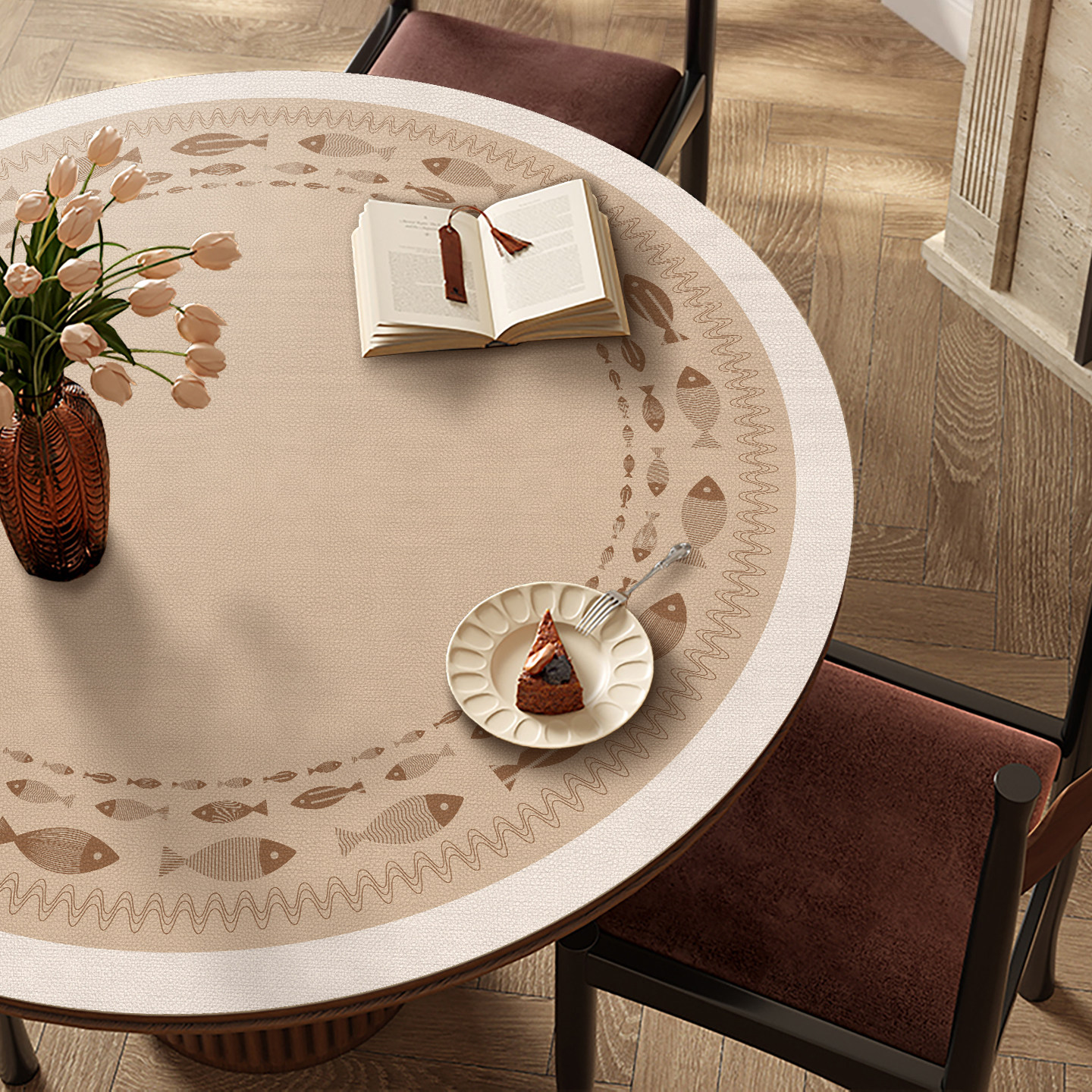 原木风圆桌餐桌专用桌垫防水防油防烫圆形茶几桌布高级感pvc垫子