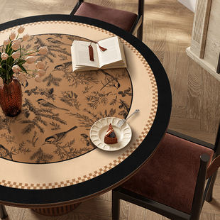 中古风圆形餐桌桌垫高级感圆桌茶几桌布桌面防水防油防烫pvc垫子