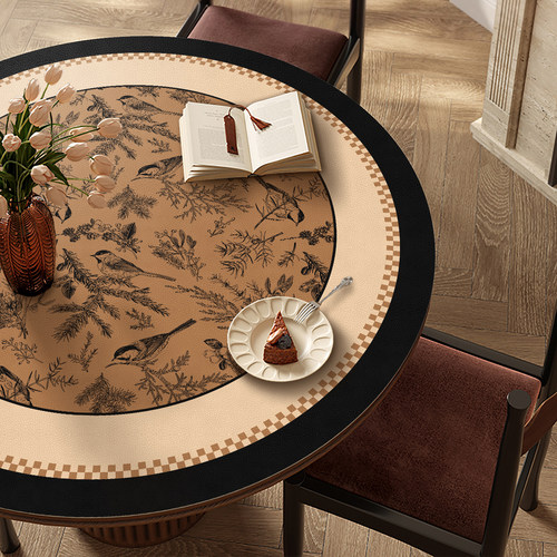 中古风圆形餐桌桌垫高级感圆桌茶几桌布桌面防水防油防烫pvc垫子