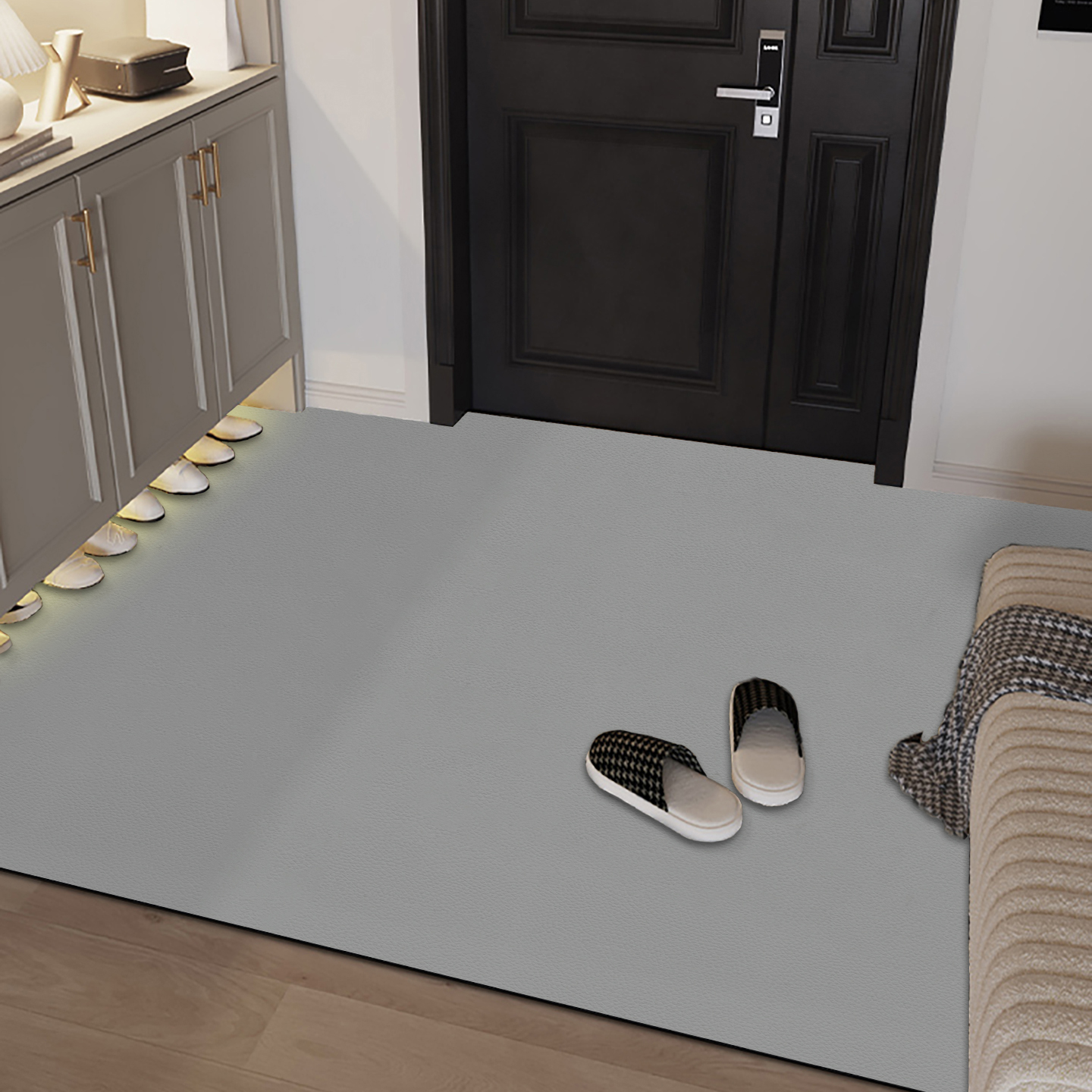 纯色简约入户门玄关地垫进门门口可擦洗免洗地毯可裁剪pu皮革脚垫