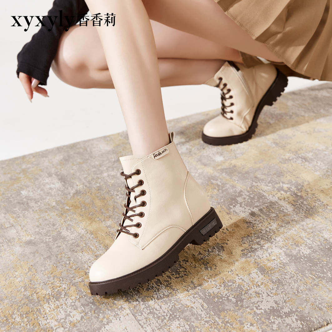 香香莉小短靴2023冬季加绒系带百搭马丁靴拉链系带女棉鞋子m23781