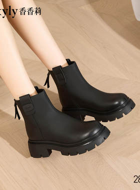 香香莉2024冬季新款加绒保暖厚底松糕底系带女休闲棉鞋女XM28595