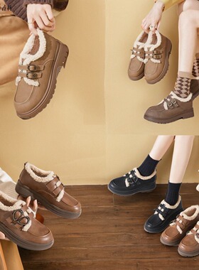 香香莉2024秋季新款女27255厚底坡跟雪地靴圆厚绒保暖低帮鞋27260