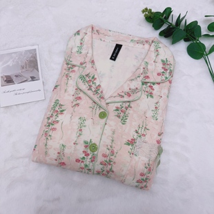 家居服 带胸垫女士睡衣套装 104 莫奈花园秋冬双面加厚100%纯棉长袖