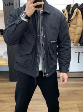 春夏季新款假两件翻领夹克外套男士休闲上衣修身痞帅时尚外衣潮流