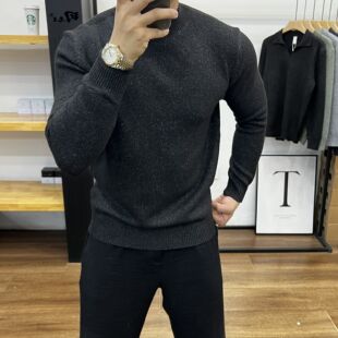 男士黑色半高领针织毛衣秋冬轻奢百搭修身打底衫休闲长袖内搭上衣