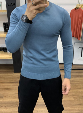 2026男士纯色修身毛衣圆领秋冬情侣休闲百搭新品长袖针织衫打底衫