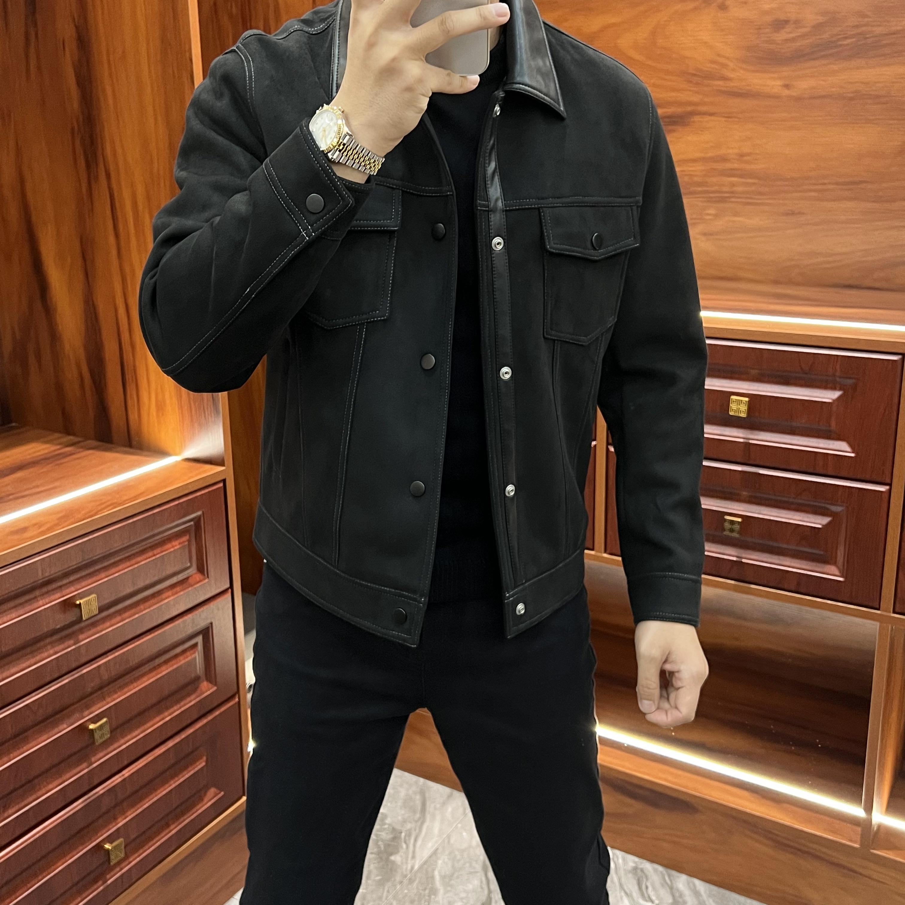 秋冬季男士工装通勤皮上衣麂皮绒PU皮夹克韩版修身青年短款外套男
