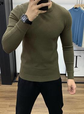 秋冬季时尚简约圆领针织衫毛衣男士弹力修身舒适柔软百搭长袖打底