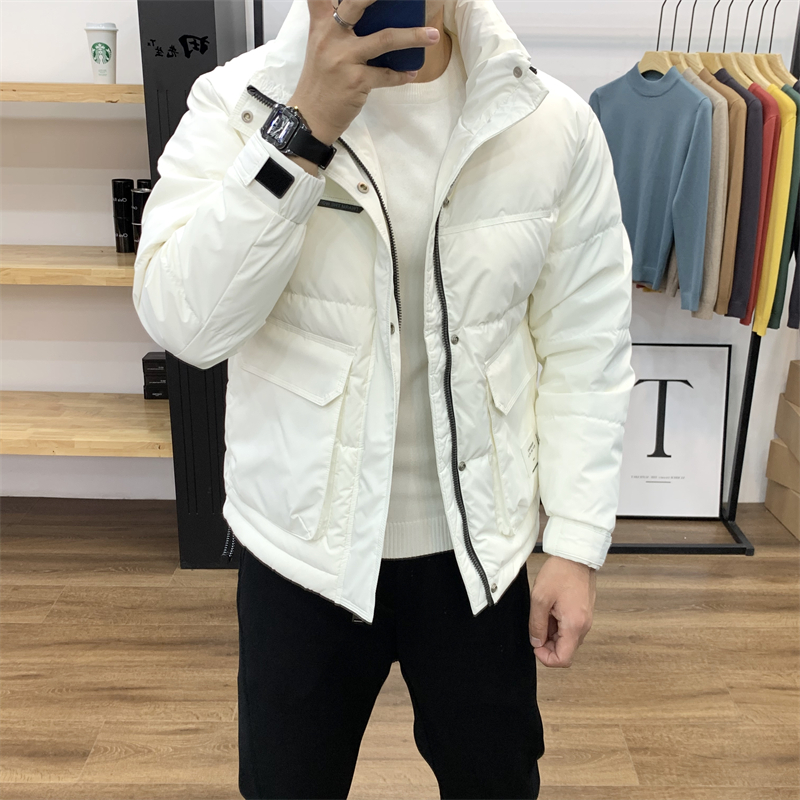田先生防水保暖修身白鸭绒羽绒服