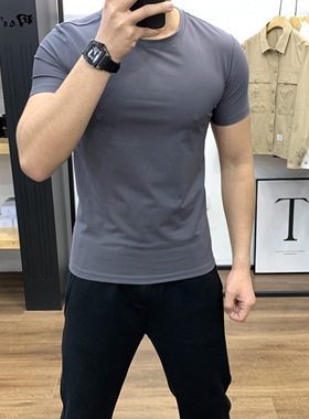 夏季男士基础纯色百搭短袖日常休闲打底棉质柔软舒适弹力修身上衣