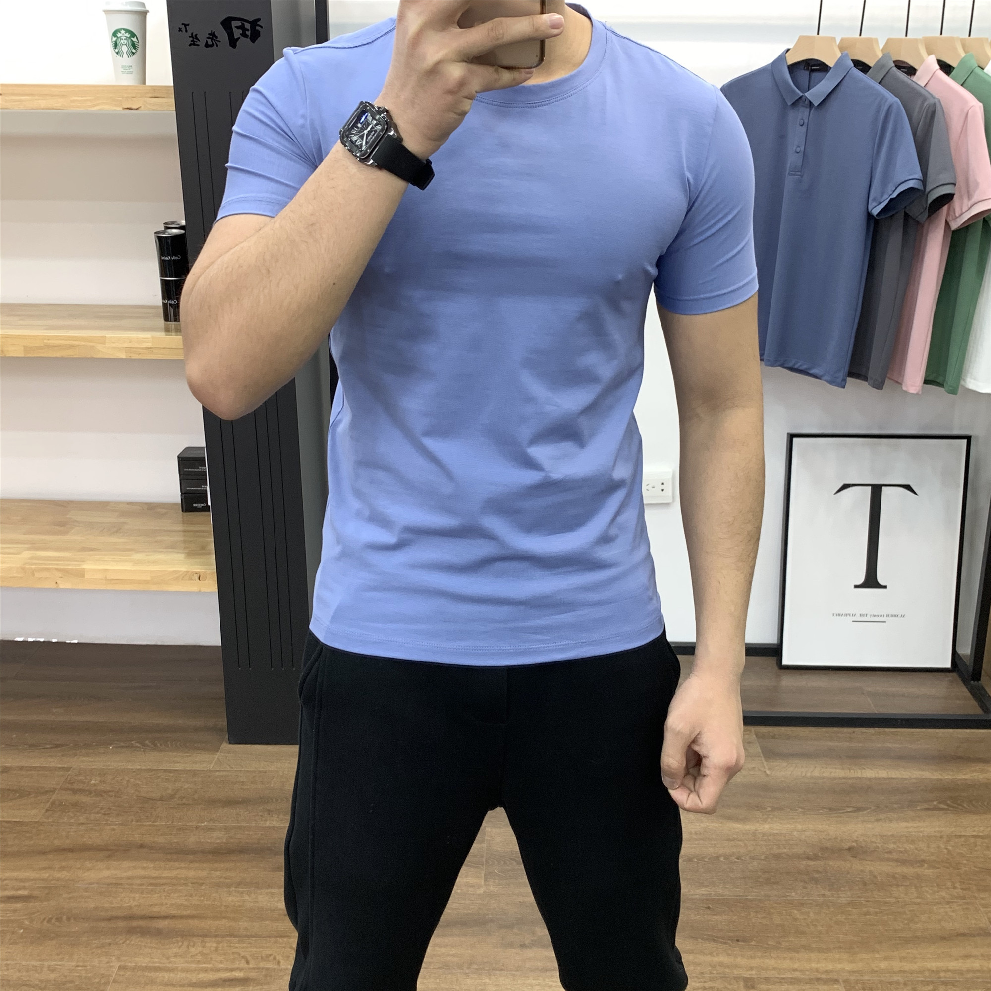 短袖T恤男2025新款圆领净面时尚修身打底多色网红打底衫短袖潮