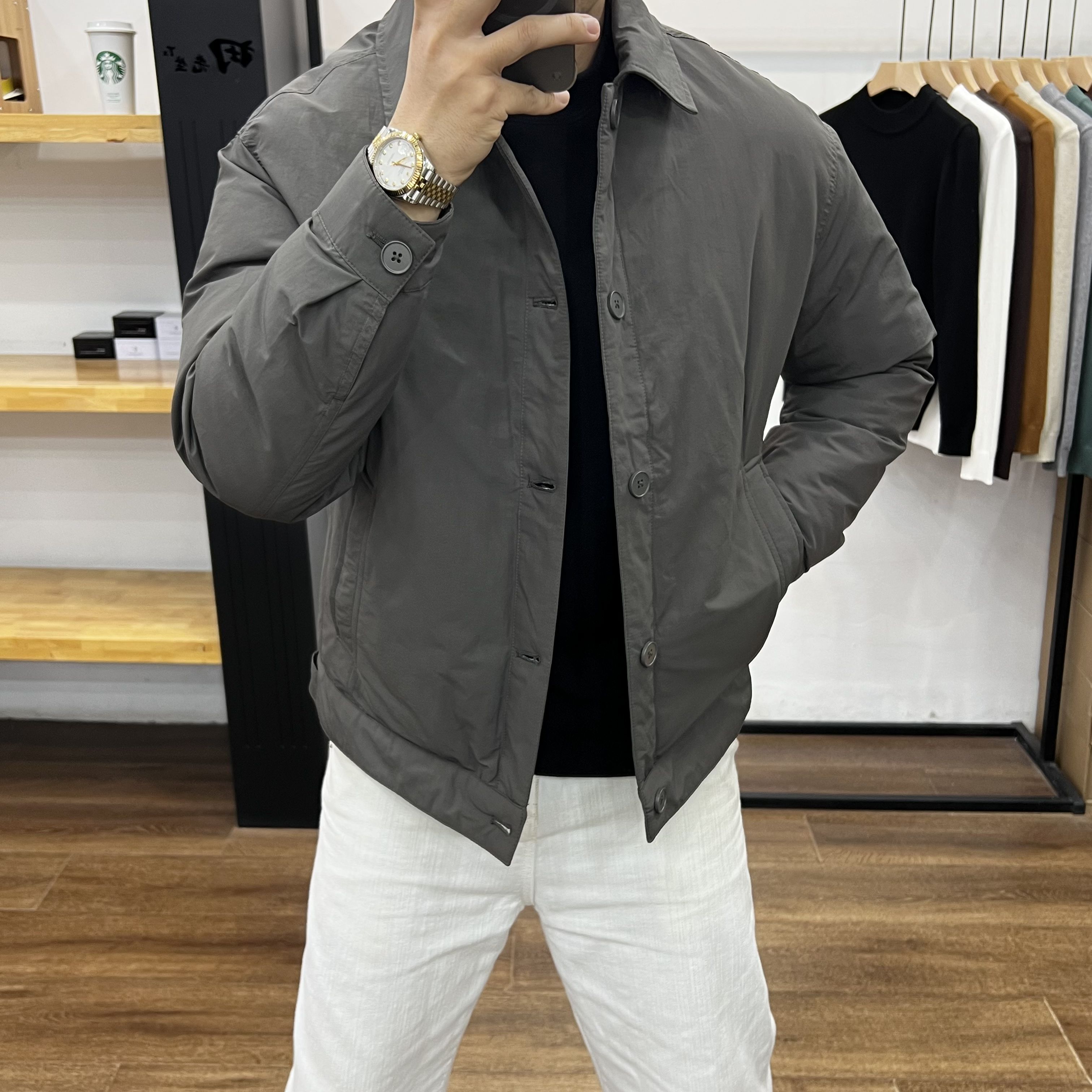 高品质中老年复古休闲羽绒服男士