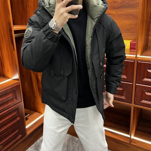 中老年男新款连帽宽松保暖羽绒服