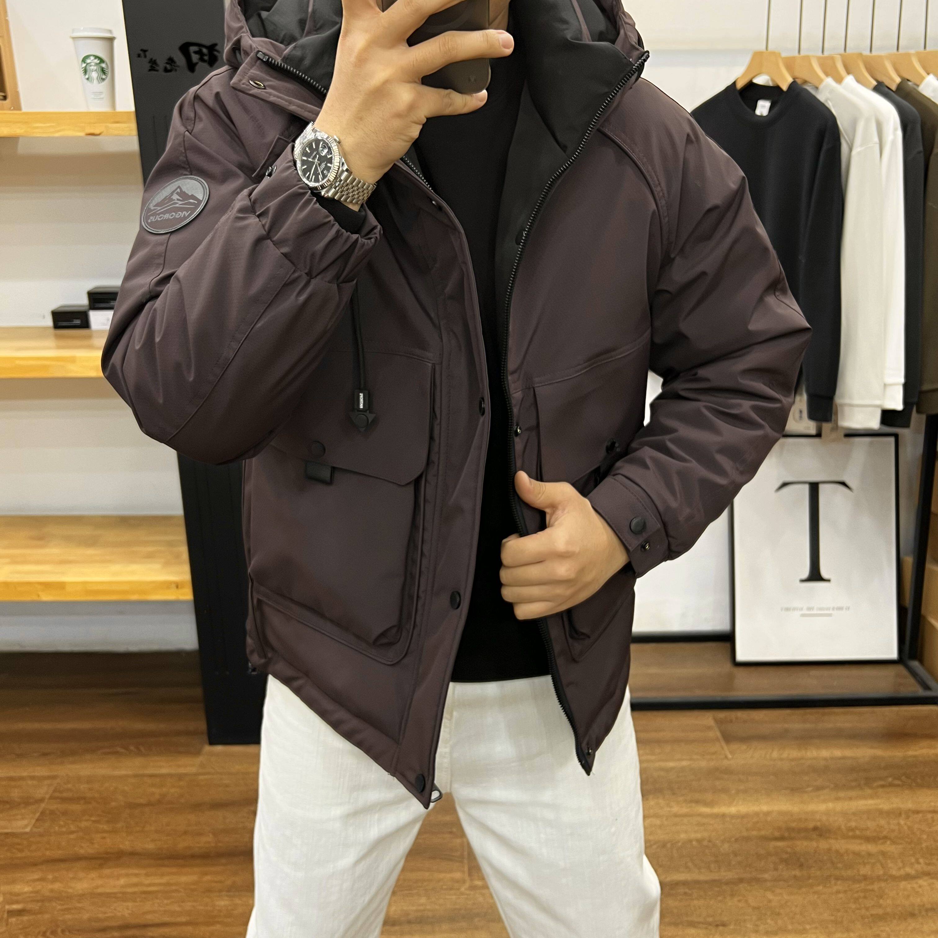 中老年男士工装白鸭绒羽绒服保暖