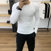 长袖 T恤春秋季 健身青年修身 男士 百搭流行纯色圆领休闲上衣打底衫