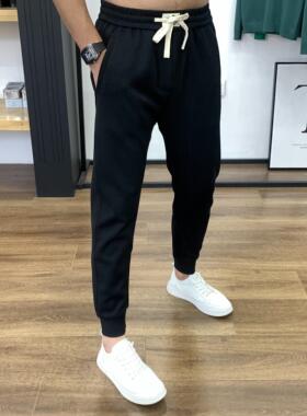 小脚裤青年男士修身抽绳运动裤休闲九分秋季新款灰色男裤束腿裤潮