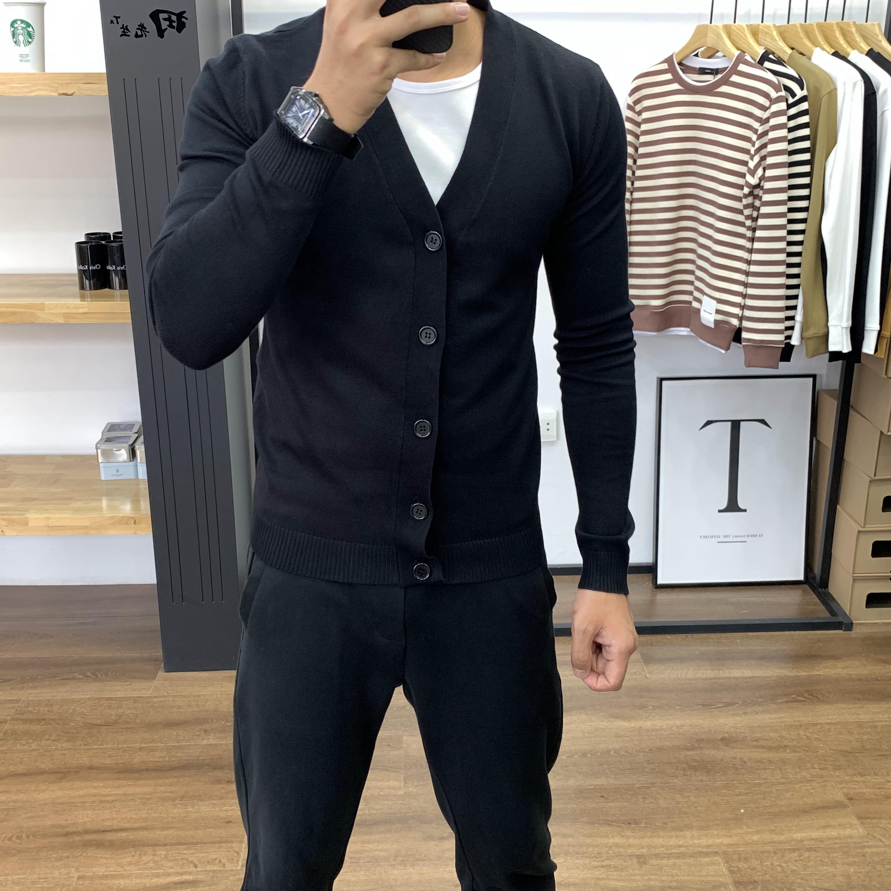 田先生修身针织V领百搭开衫外套