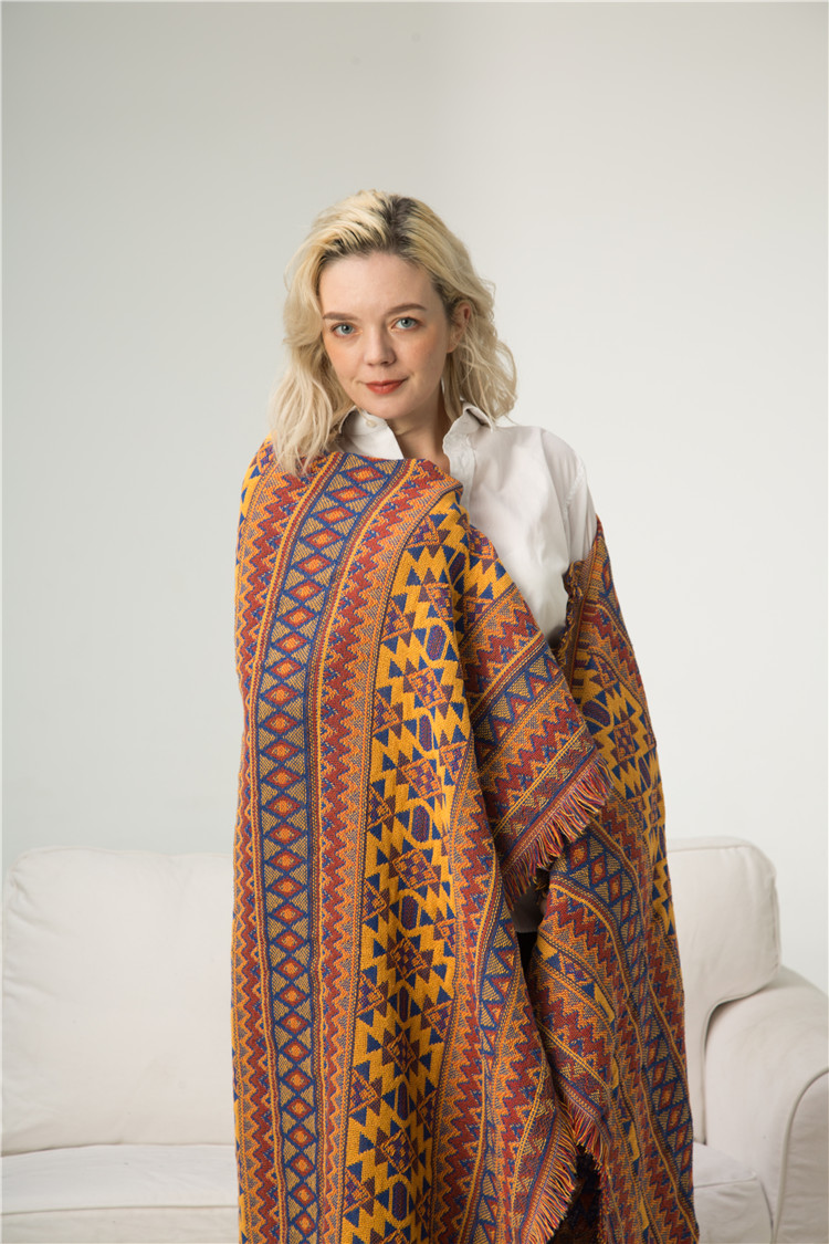 美式风几何沙发毯