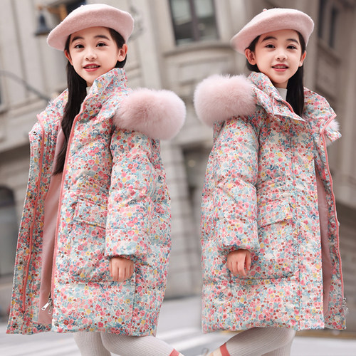 童装中长款儿童羽绒服女童白鸭绒