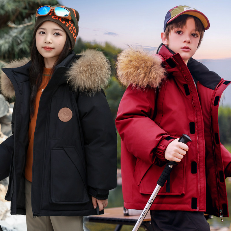 儿童羽绒服女童中长款极寒加绒加厚白鸭绒保暖外套冬季男童派克服