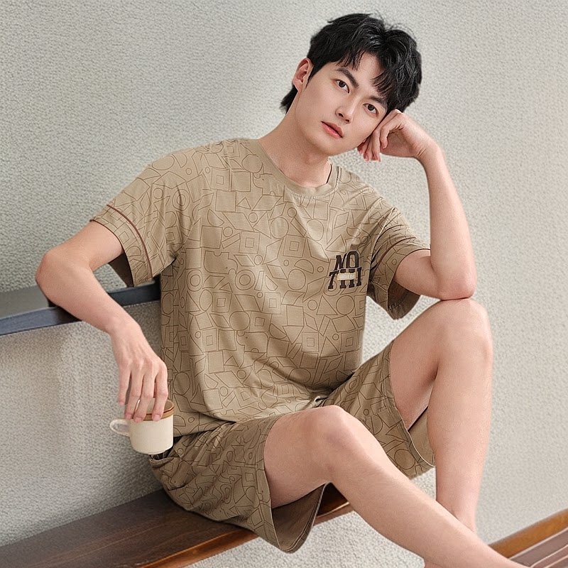 夏天莫代尔睡衣男款宽松简约薄款透气夏季冰丝短袖短裤男士家居服