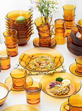 DURALEX多莱斯钢化玻璃餐具套装家用碗盘碟耐高温纯色轻奢高颜值