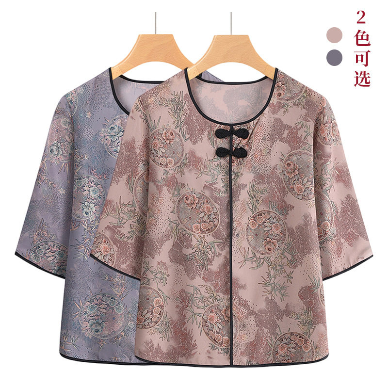 源头工厂夏天老太太衣服透气舒适中老年老人大码妈妈装套装上衣女