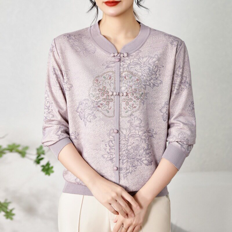 源头工厂中老年妈妈女装中年春秋休闲宽松奶奶装上衣针织衫毛衣女