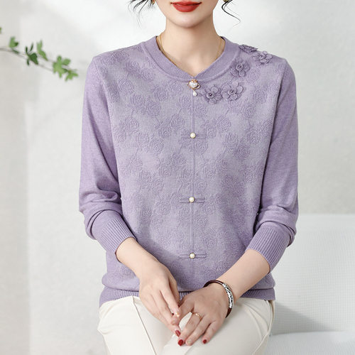 中老年女装气质休闲套头针织衫