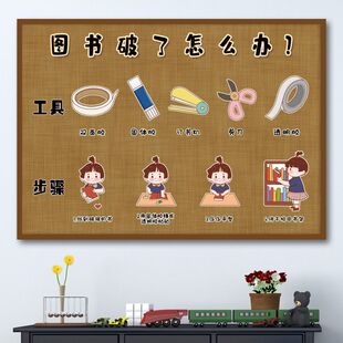 幼儿园图书阅读区览室公约修补制作破了怎么办标点符号不干胶贴纸