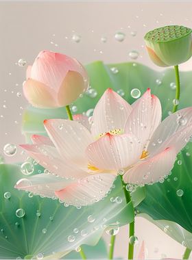 新款超高清AI绿色荷花3d立体海报挂墙家用内家居背景防不干胶贴纸