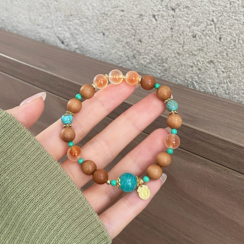 秋冬新款新中式文艺复古糖心玛瑙+檀木天河石手串轻奢高级感手链